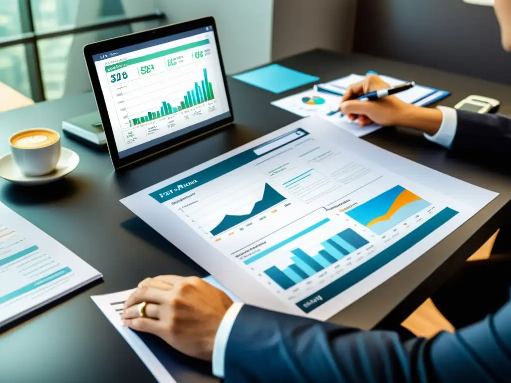 Consultor fiscal experto brinda asesoramiento profesional Un asesor fiscal profesional evita errores comunes en la planificación financiera con su cliente, rodeado de gráficos y reportes