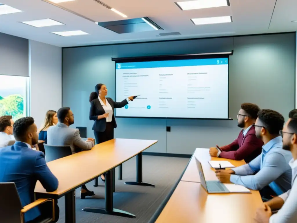 Seminario de IVA: Profesionalidad y aprendizaje enfocado Un aula moderna con instructor en seminario sobre detalles de IVA