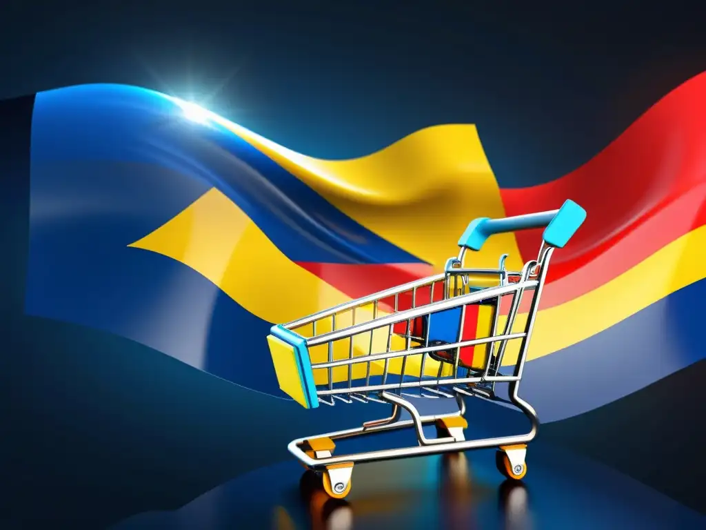 Bandera de Colombia en la era digital: ecommerce y tecnología Bandera de Colombia entrelazada con símbolos tecnológicos, reflejando la fiscalidad del comercio electrónico en Colombia con innovación y modernidad