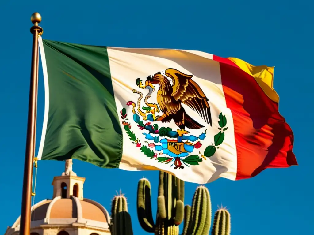 Bandera de México ondeando con orgullo bajo el sol La bandera de México ondea con orgullo bajo el cálido sol, representando las reformas tributarias y principios fiscales