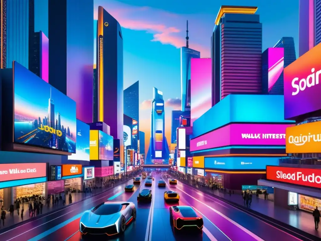Metrópolis futurista: luces digitales en la ciudad Una ciudad futurista a la caída del sol, con rascacielos elegantes dominando una metrópolis bulliciosa