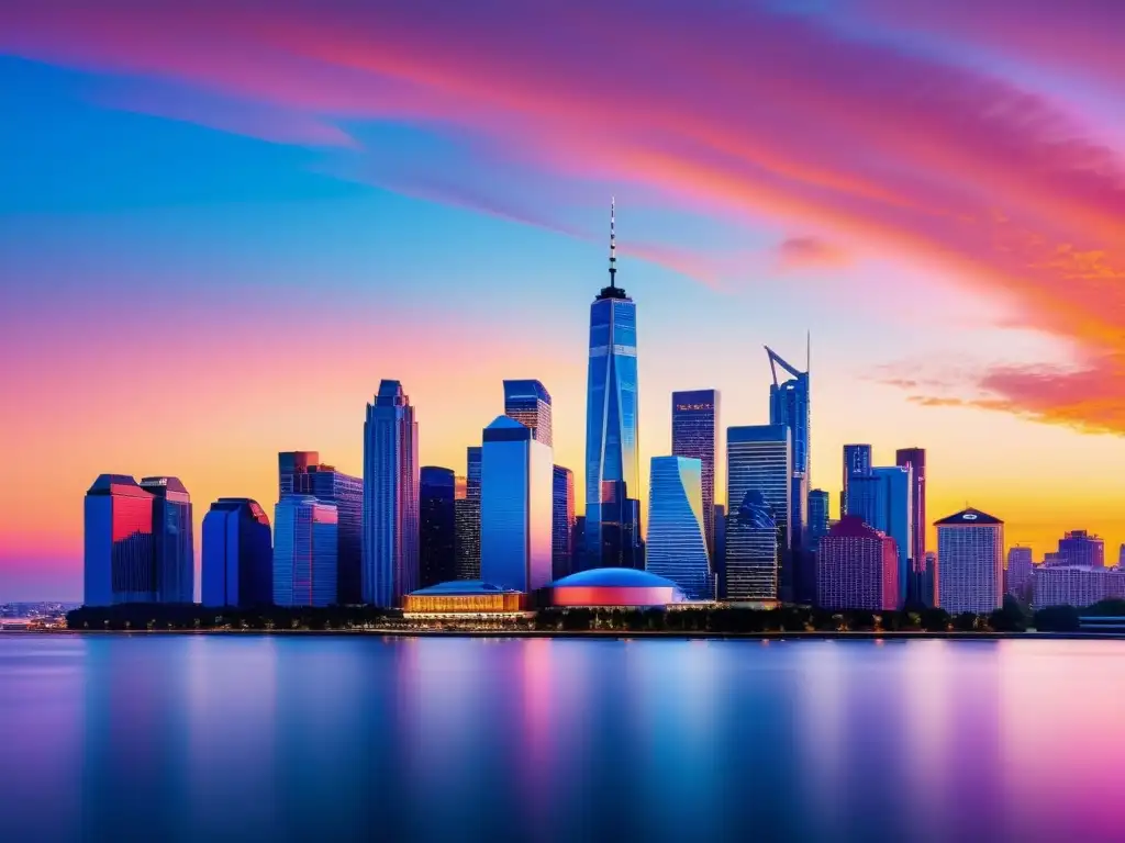 Esplendor urbano: skyline vibrante y diverso Una ciudad moderna con una mezcla de arquitectura tradicional y contemporánea, vibrantes colores y dinámica iluminación
