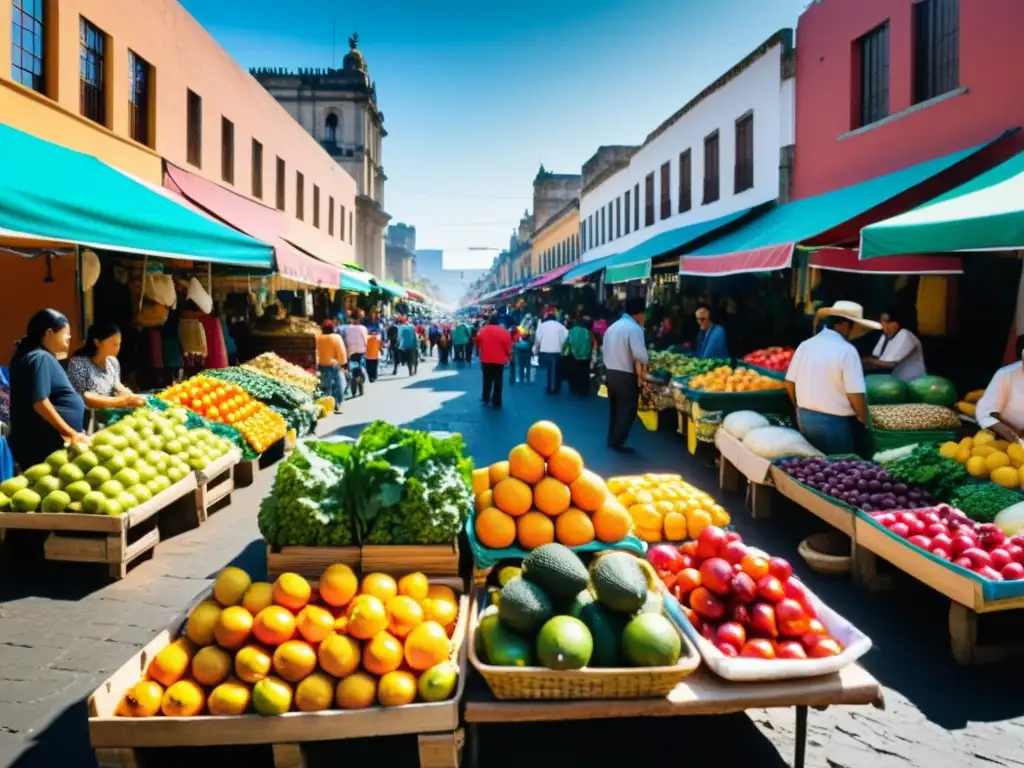 Mercado bullicioso en la Ciudad de México: diversidad y economía Colorido mercado en la Ciudad de México, reflejo de la equidad tributaria en México y la diversidad económica de la ciudad