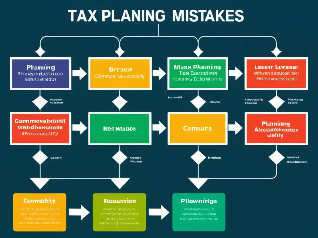 Errores comunes en planificación fiscal: estrategias alternativas Compleja infografía sobre errores comunes en la planificación fiscal de patrimonios exorbitantes, con explicaciones detalladas y estrategias alternativas
