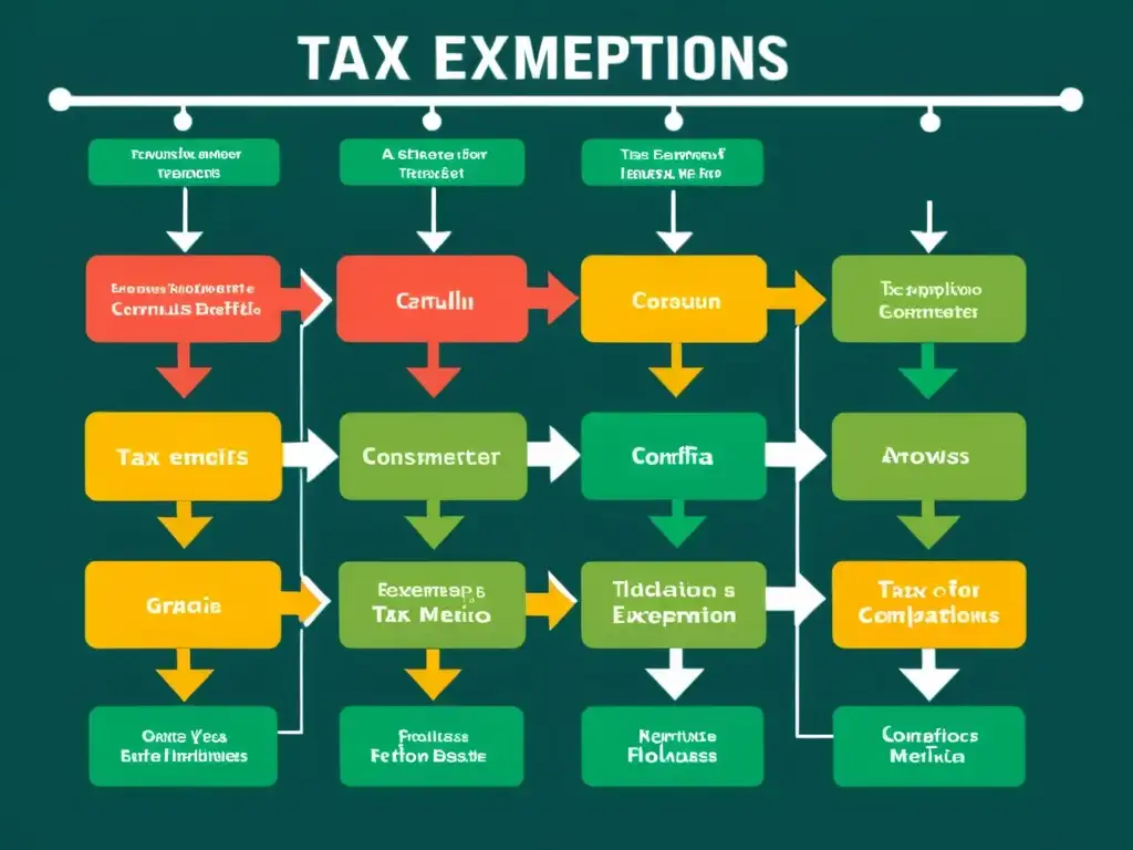Flujo detallado de exenciones de IVA en México Complejo diagrama de flujo ilustrando las exenciones fiscales del IVA en México