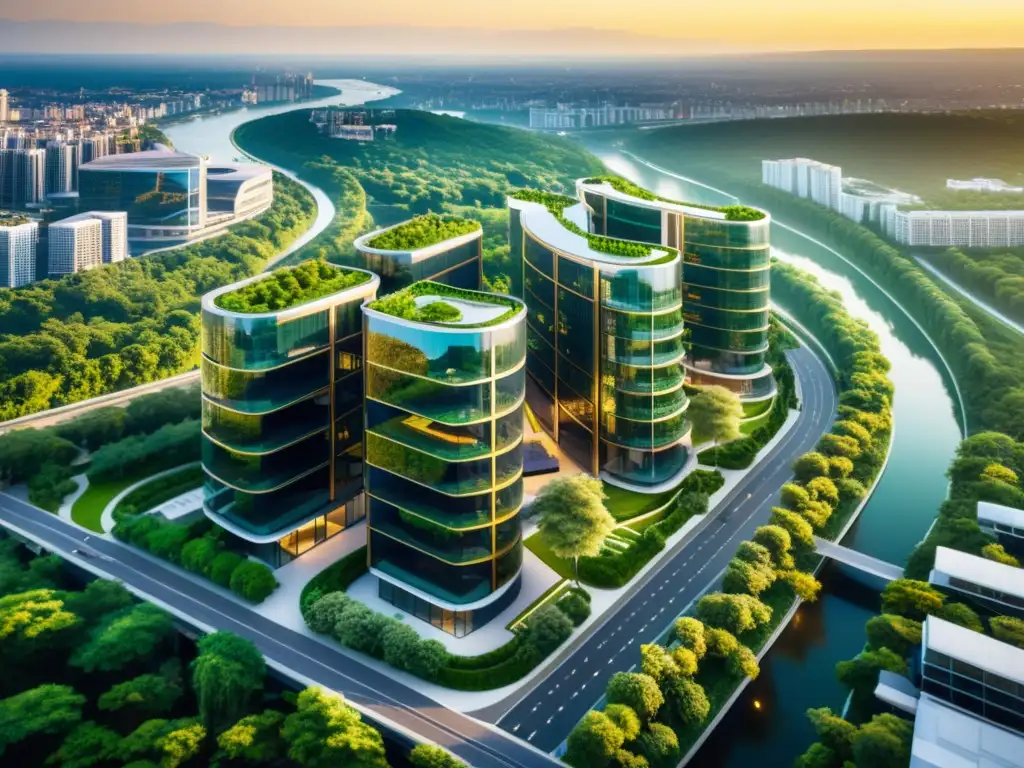 Complejo de oficinas moderno en ciudad dinámica Complejo de oficinas moderno en vibrante ciudad