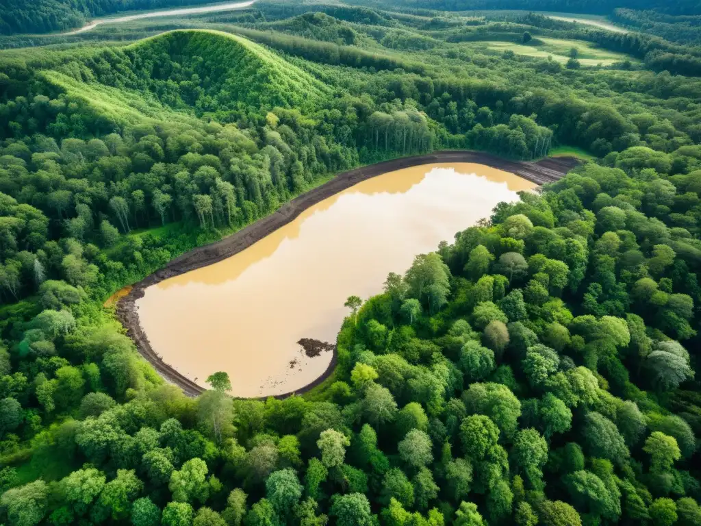 Contraste impactante: daños ambientales en mina y bosque Contraste entre la industria extractiva y el desastre ambiental en la selva