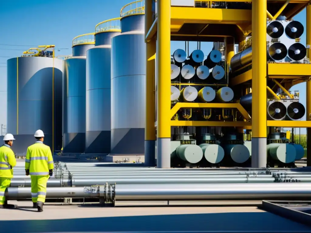 Planta eléctrica moderna: tecnología avanzada y progreso Derechos fiscales en industria eléctrica: Moderna planta eléctrica con trabajadores y tecnología avanzada, transmitiendo innovación y progreso
