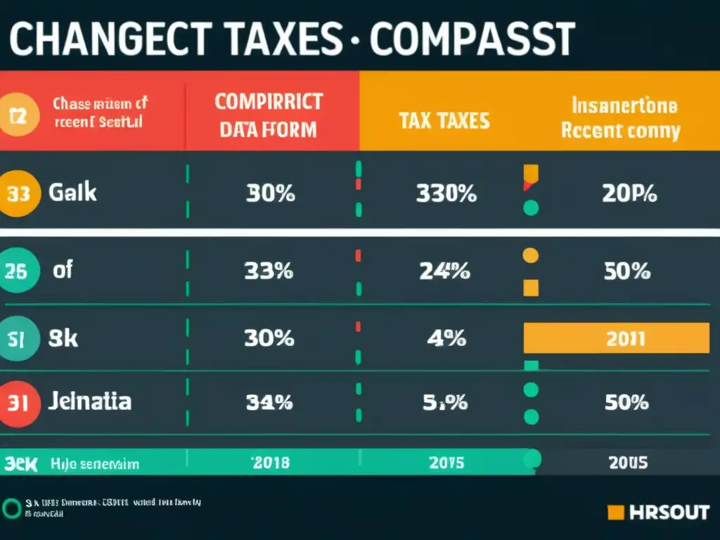 Impacto de Reformas Fiscales: Gráficos Coloridos Un detallado gráfico comparativo ilustra el impacto de las reformas en el derecho tributario en diversos sectores de la economía