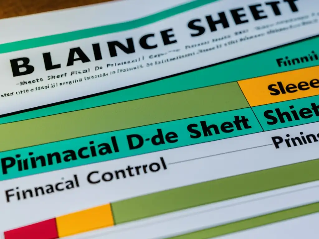 Principio de Control Fiscal: Detalles vibrantes y precisos en un balance Detalle de un balance financiero con tipografía moderna y colores vibrantes, representando el Principio de Control Fiscal Protección