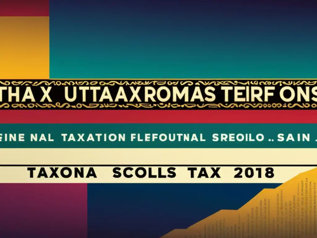 Reforma fiscal en España: una ilustración detallada y vibrante Detalle 8k ilustración digital histórica de reformas tributarias en España, con figuras clave y flujo de información, impacto reforma tributaria asesoría fiscal