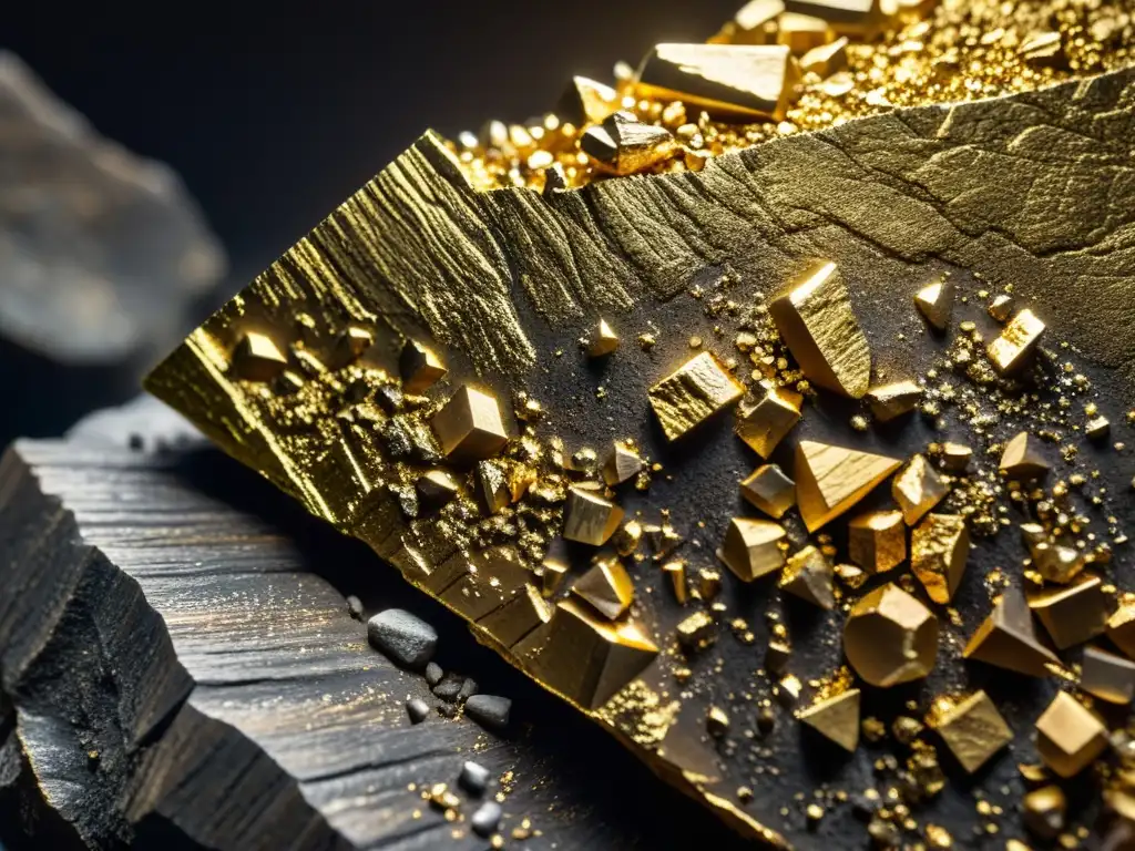 Extracción de oro: un espectáculo de belleza y valor Detalle de veta de oro en mina, compleja y visualmente impactante