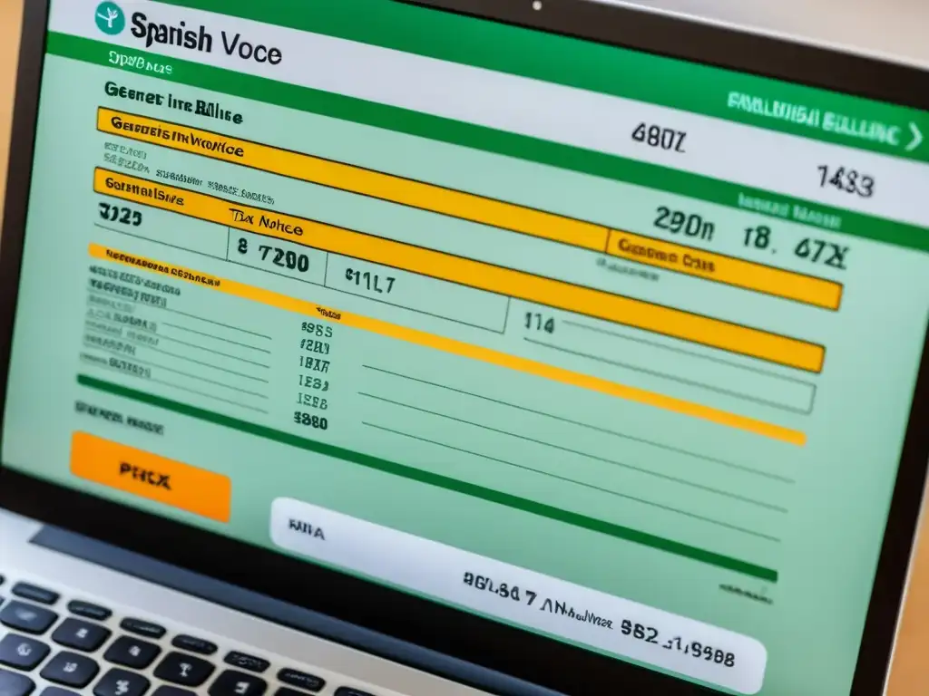 Generación de Factura Electrónica para Tienda Online Detalle vibrante de factura electrónica española mostrando requisitos fiscales