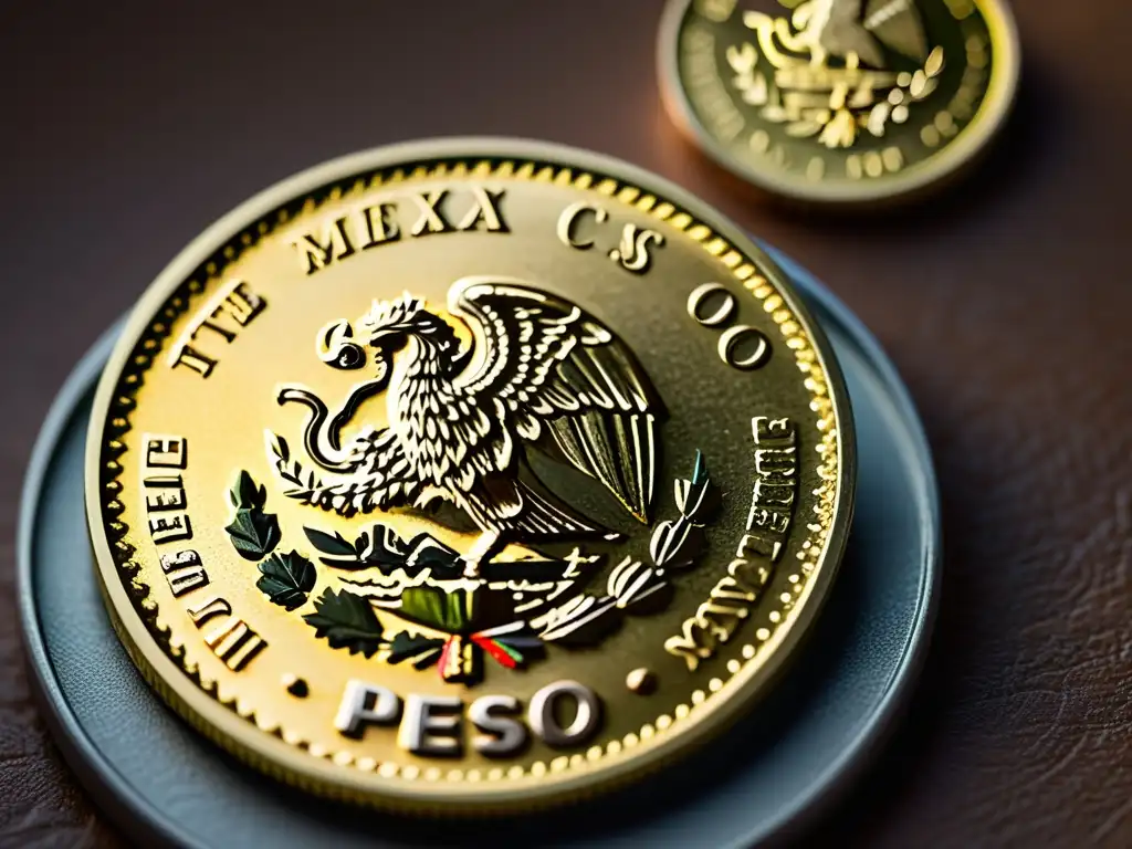 Peso mexicano en balanza: fiscalidad detallada Detalles de una moneda mexicana en una balanza, resaltando la proporcionalidad fiscal y contribución al erario