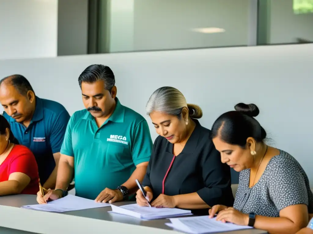 Diversidad en México: Contribuyentes en Oficina de Impuestos Diversidad de contribuyentes en una oficina gubernamental moderna en México, reflejando la equidad tributaria en el país