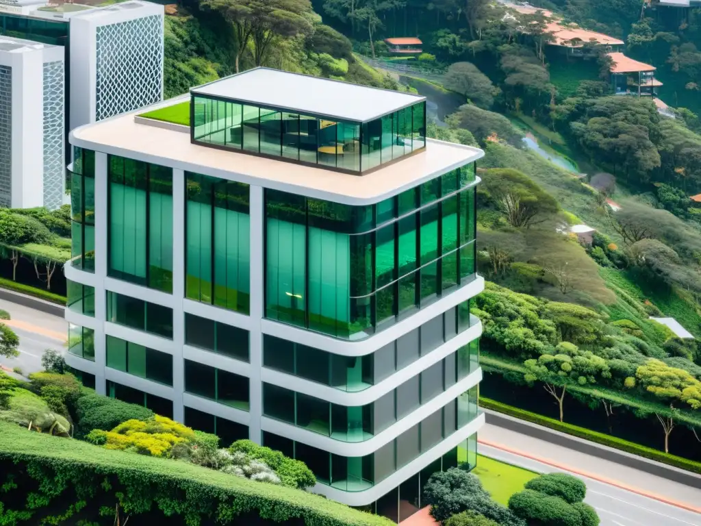 Edificio moderno en Bogotá: arquitectura y naturaleza Edificio de oficinas moderno en Bogotá, Colombia, fusionando arquitectura contemporánea y naturaleza