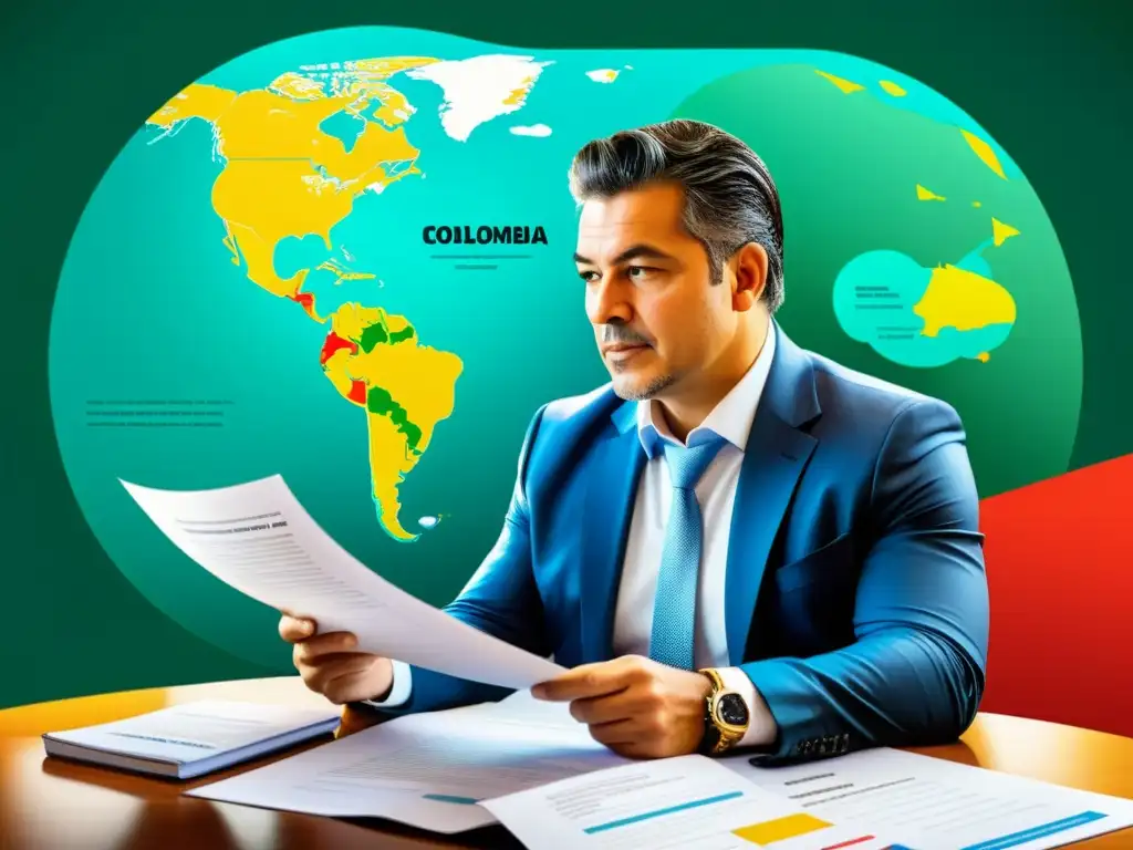 Emprendedor colombiano enfrenta leyes fiscales internacionales Emprendedor colombiano explorando la compleja fiscalidad internacional