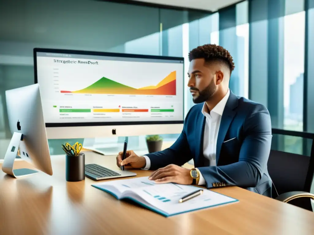 Oficina moderna: Gestión financiera estratégica y colaboración Un entorno de oficina moderno con una gestión fiscal estratégica para empresas en crecimiento