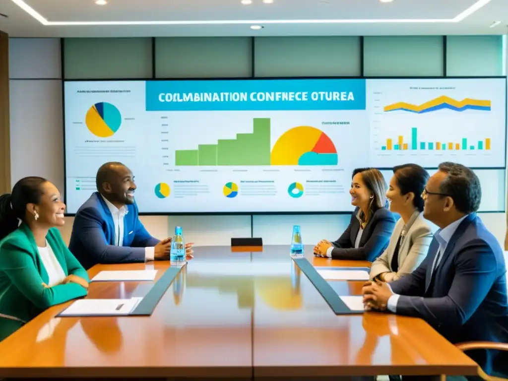 Colaboración internacional para adaptar políticas fiscales a Colombia Un equipo diverso discute la adaptación de políticas de Fiscalidad ONG internacionales Colombia en una sala luminosa