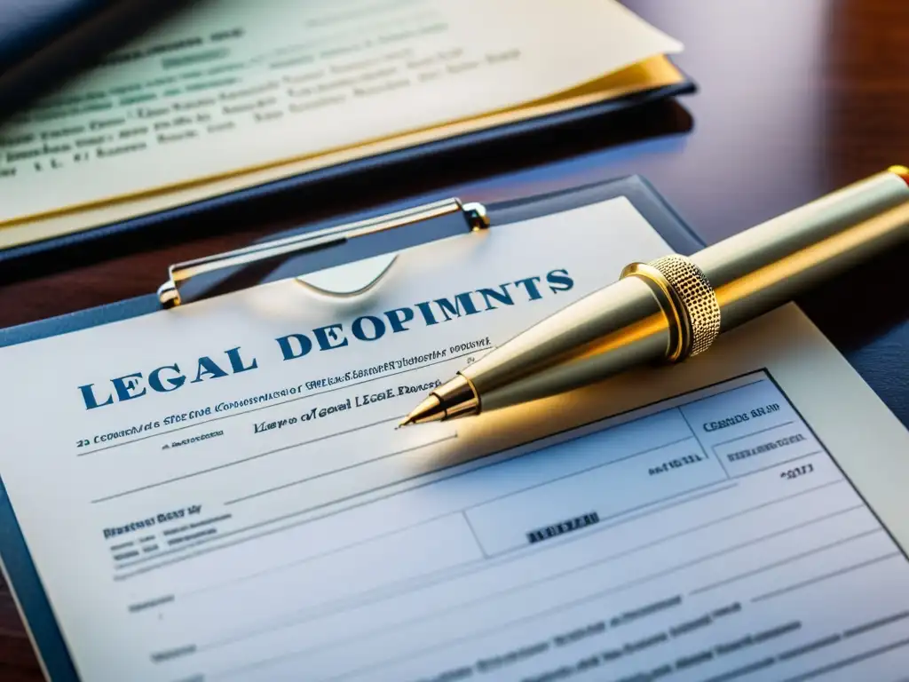 Preparación meticulosa para auditorías fiscales Un escritorio moderno con una pila de documentos legales detallados, sellos e inspección minuciosa, transmitiendo preparación para auditoría fiscal