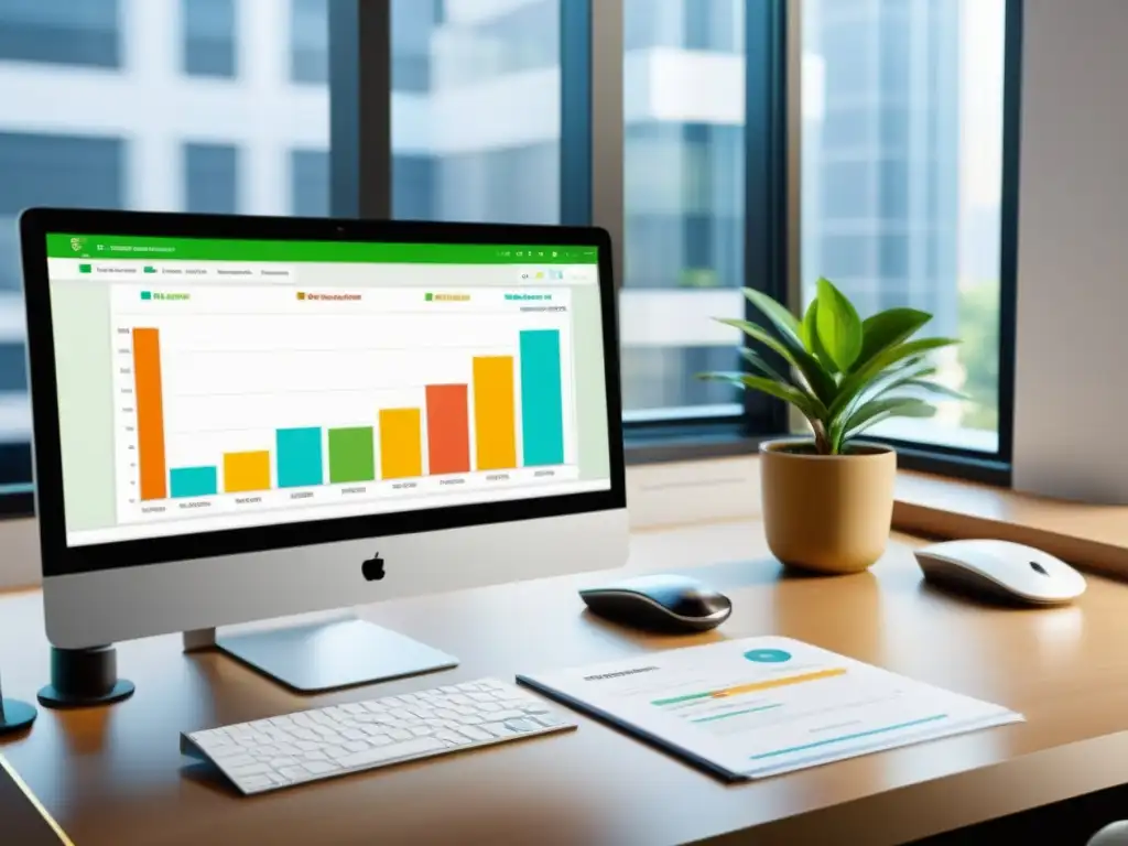 Software de gestión de impuestos: eficiencia y profesionalismo Escritorio de oficina moderno con software de gestión tributaria