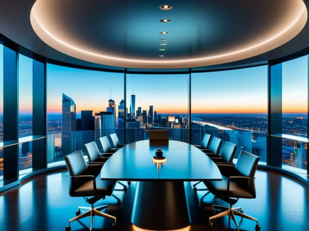 Moderna sala de juntas corporativa con vista panorámica a la ciudad Espaciosa sala de juntas corporativa moderna con vista a la ciudad
