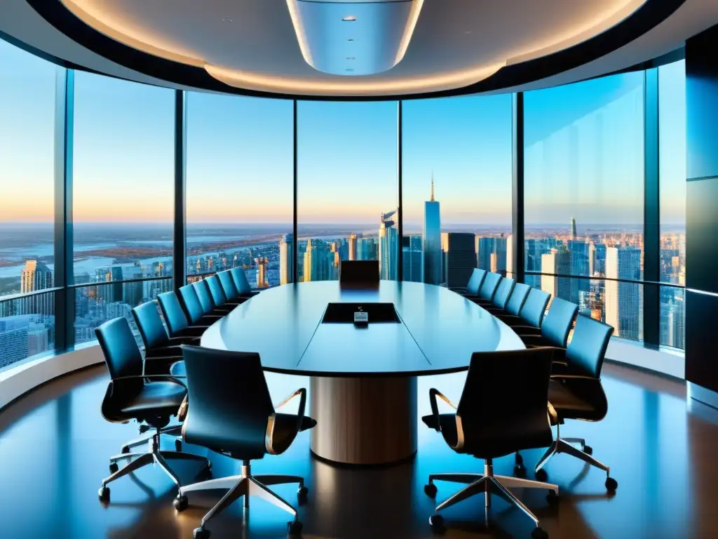 Oficina ejecutiva de vanguardia con tecnología de punta Espaciosa sala de juntas con tecnología de vanguardia y elegante decoración, ideal para programas de compliance tributario