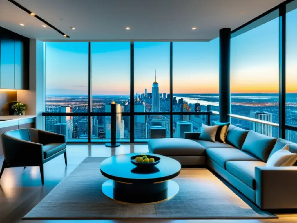 Espectacular apartamento de lujo con vistas a la ciudad Espacioso apartamento moderno con vista urbana, mobiliario elegante y cocina de mármol