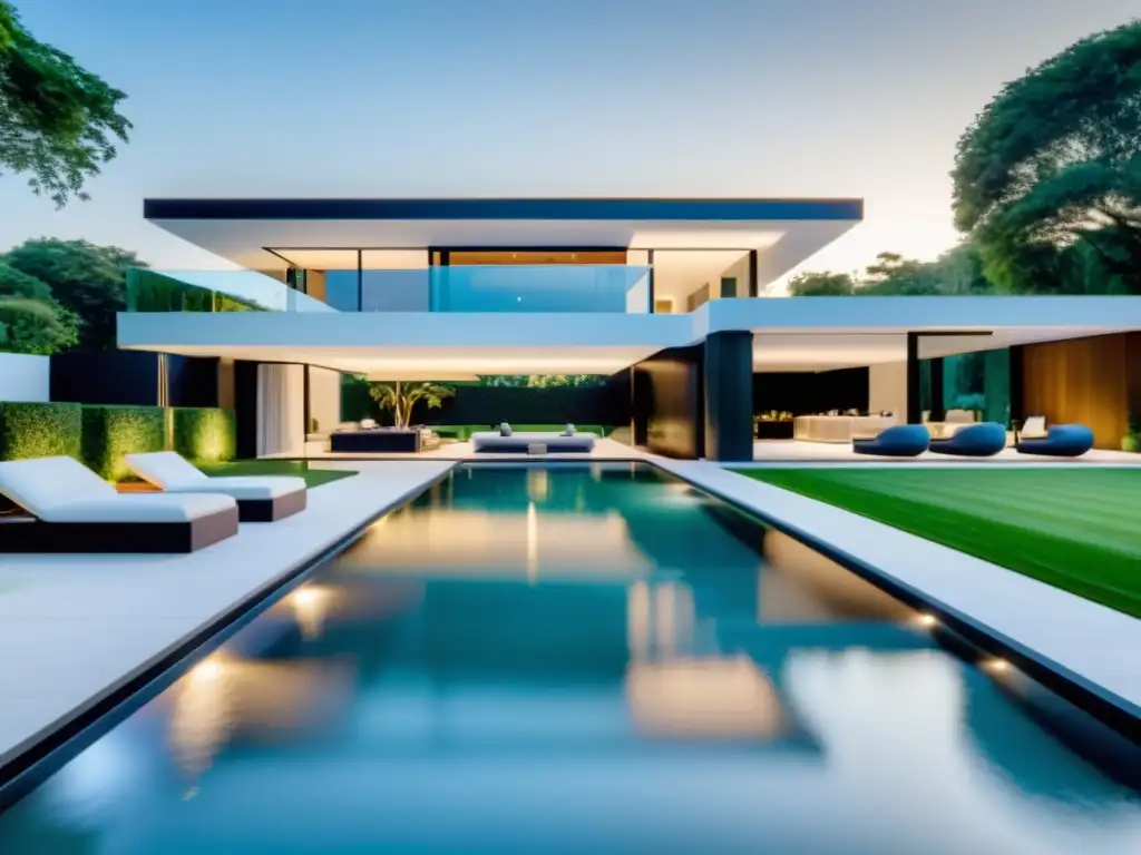 Residencia de lujo con jardín exuberante y diseño minimalista Espléndida mansión moderna con jardín extenso y diseño minimalista