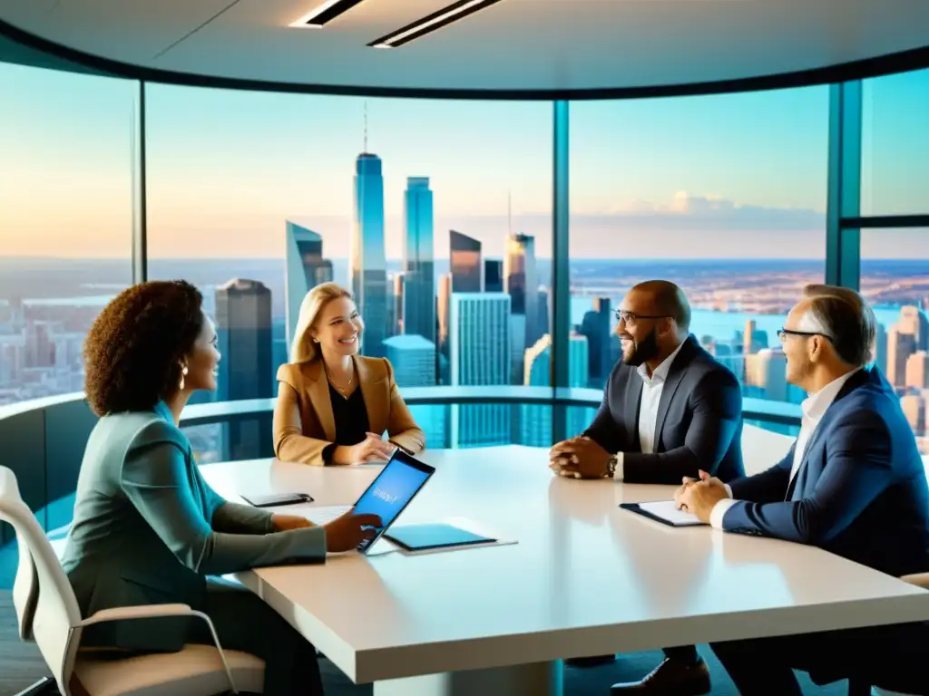 Inversores expertos en 1031 Exchange en una reunión Experimentados inversores inmobiliarios discuten estrategias del 1031 Exchange en una oficina moderna con vista a la ciudad