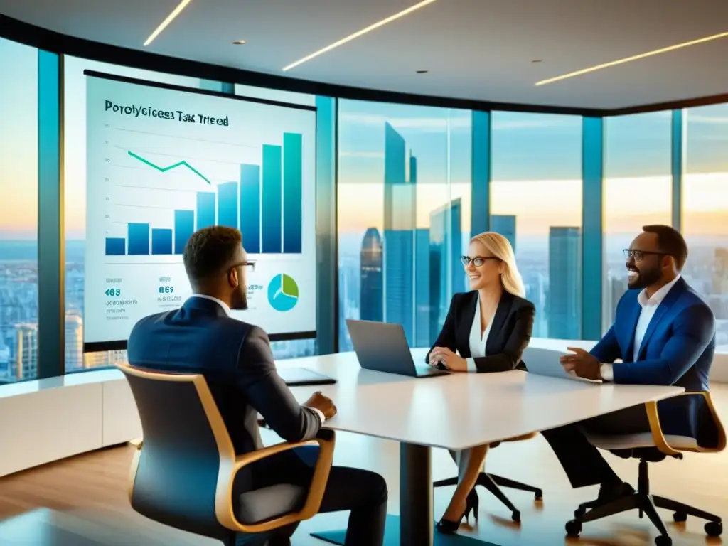 Expertos financieros analizan tendencias inmobiliarias Expertos en impuestos plusvalías inmobiliarias analizan tendencias del mercado y brindan asesoramiento en una oficina profesional y dinámica