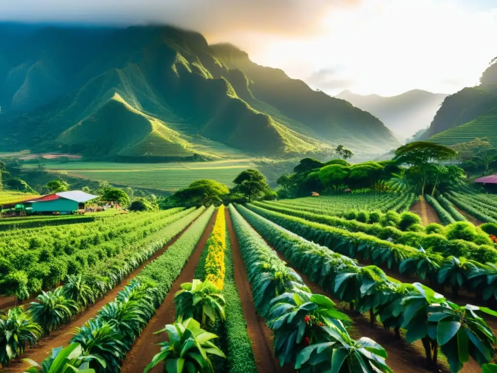 Granja tropical: belleza natural y trabajo duro Una exuberante granja tropical en una remota región