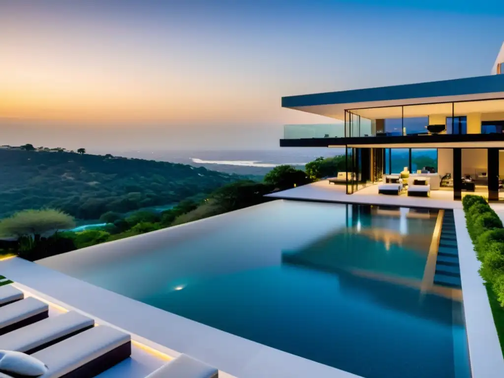Residencia de lujo con piscina infinita y vistas panorámicas Fiscalidad bienes inmuebles lujo: Mansión moderna de lujo con vista panorámica, piscina infinity y jardín meticulosamente cuidado