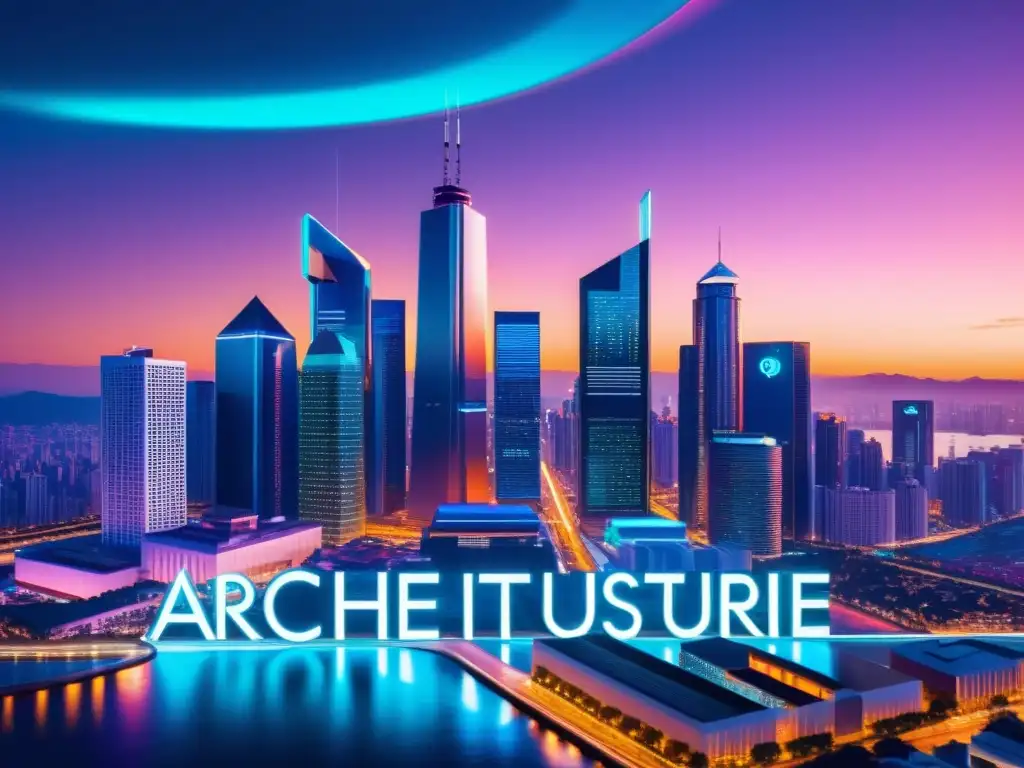 Horizonte urbano futurista con símbolos de criptomonedas Futurista ciudad con símbolos de criptomonedas integrados en la arquitectura, representando la evolución legal y fiscalidad de las criptomonedas