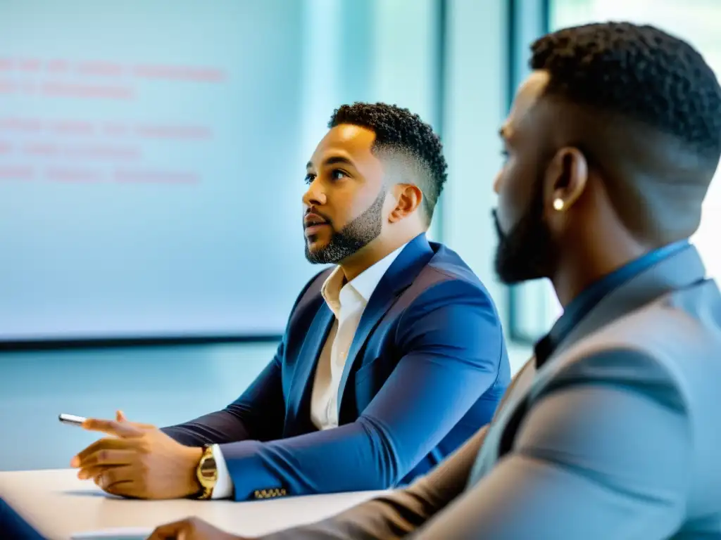 Emprendedores atentos aprendiendo estrategias fiscales Grupo diverso de emprendedores atentos en un aula moderna, tomando notas sobre estrategias fiscales
