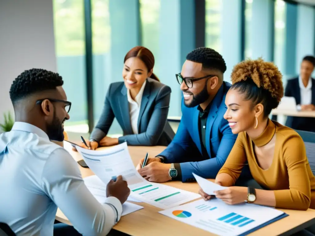 Profesionales diversos colaborando en espacio de trabajo moderno Grupo diverso colaborando en un espacio de trabajo moderno, simbolizando la complejidad de la capacidad contributiva en derecho tributario