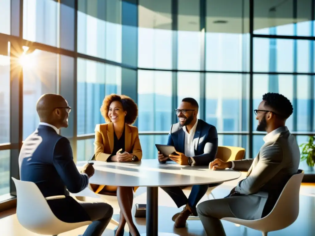 Emprendedores diversificados discuten estrategias de optimización fiscal Un grupo de emprendedores diversificados discuten estrategias de optimización fiscal en una moderna oficina