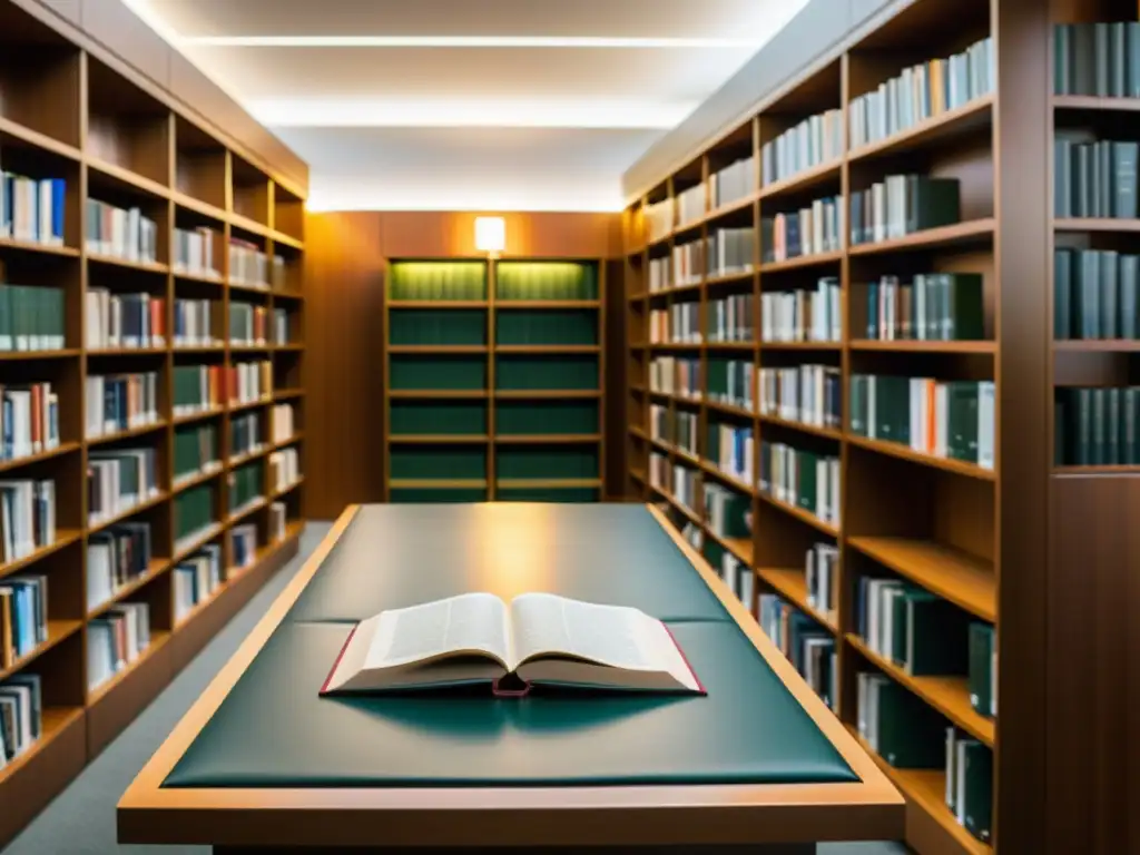 Manual de Derecho Fiscal: Esencial en la Biblioteca Moderna Imagen de una biblioteca moderna llena de estantes de libros de derecho, con un enfoque en el 'Manual de Derecho Fiscal de Adolfo Martín Jiménez' en una mesa contemporánea