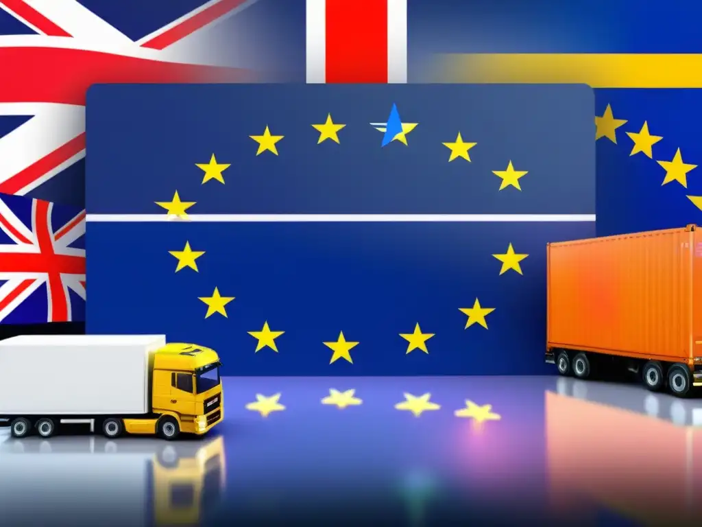 Impacto del Brexit en el ecommerce: desafíos y cambios en aduanas y envíos Imagen impactante de cambios fiscales post-Brexit en el ecommerce del Reino Unido y la UE, con aduanas, tasas de cambio y retrasos en envíos