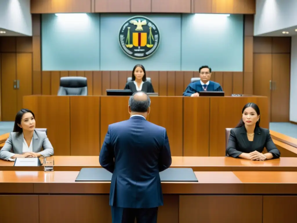 Consecuencias legales por evasión de impuestos en Colombia Imagen impactante de un tribunal moderno en Colombia, destacando la seriedad de las consecuencias legales por no cumplir con el IVA