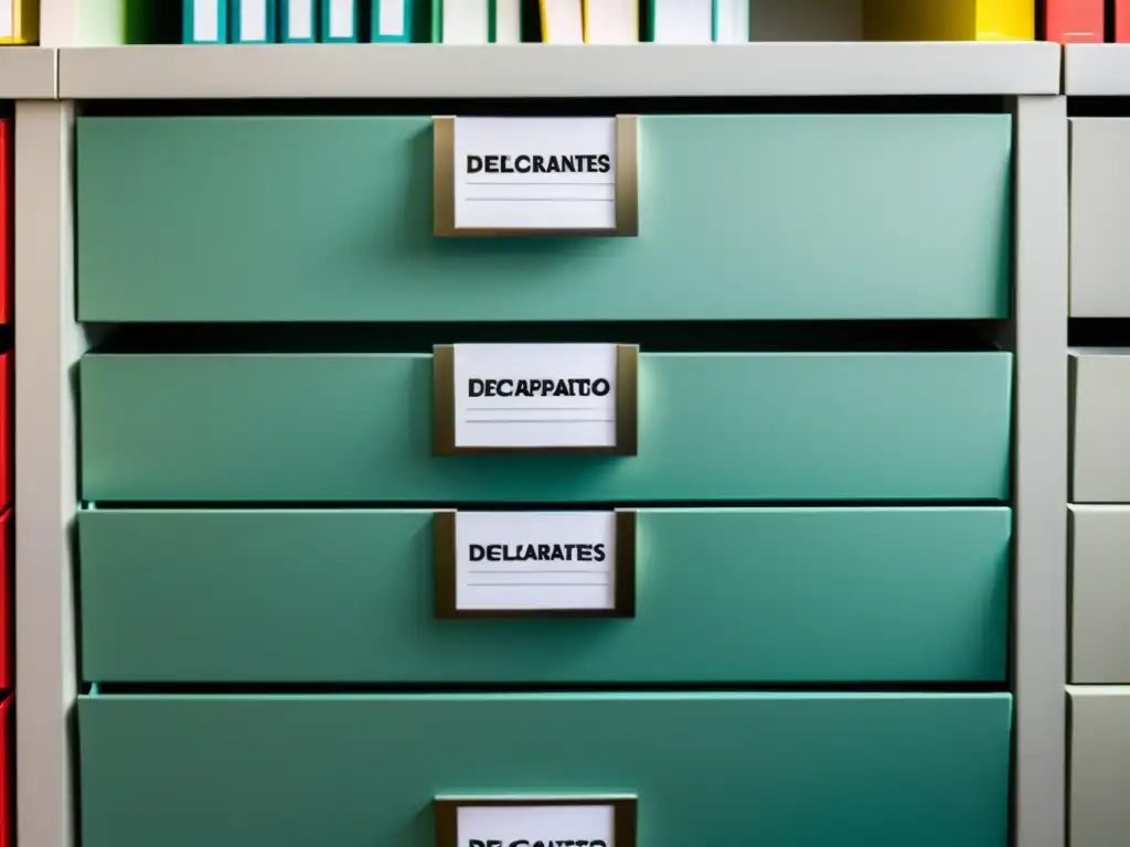 Organización impecable para auditorías fiscales Imagen profesional de gabinete de archivos ordenado y etiquetado, transmitiendo preparación para auditorías fiscales e impuestos directos