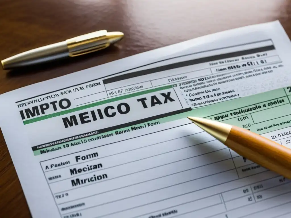 Formulario de impuestos mexicanos: cálculos profesionales y concentración Una imagen de alta resolución de un formulario de impuestos mexicano siendo completado, con un enfoque en la sección de 'Impuesto Sobre la Renta'