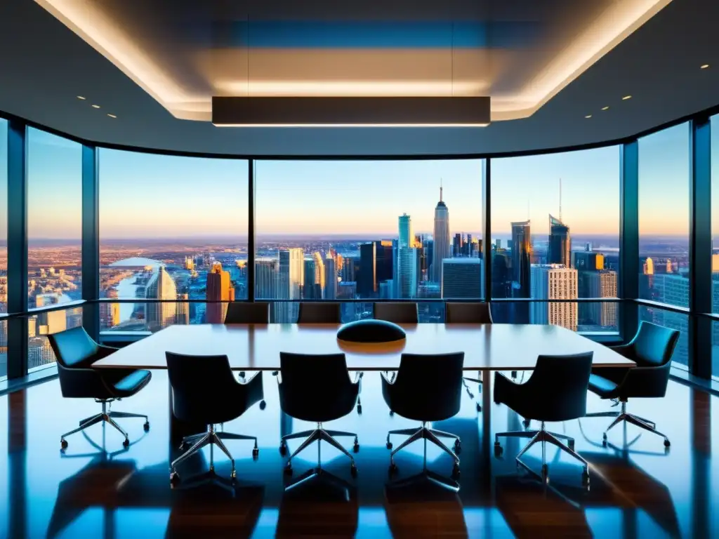 Salón de reuniones de alto nivel con profesionales en sesión estratégica Imagen de una sala de juntas moderna con profesionales inmersos en una sesión de planificación estratégica asesor fiscal, iluminada por luz natural y con vista a la ciudad