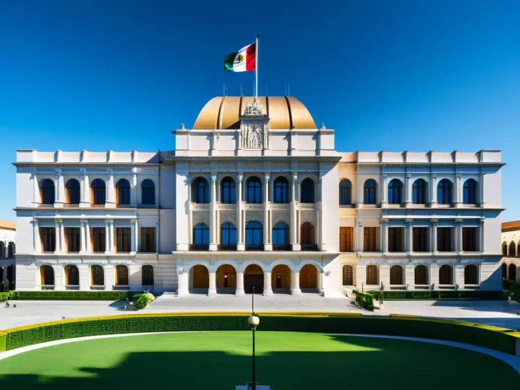 Suprema Corte de México: Majestuosidad y Modernidad Imponente edificio de la Suprema Corte de México resalta protecciones constitucionales en el derecho fiscal mexicano bajo un cielo azul claro