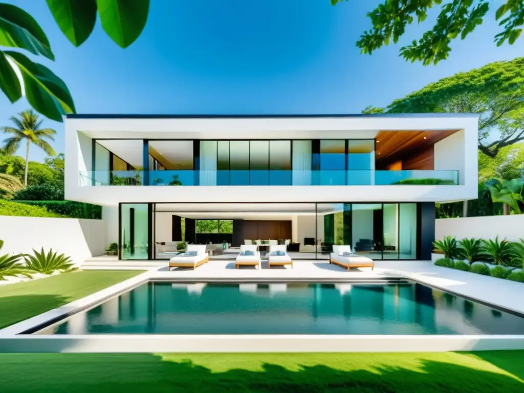 Residencia de lujo rodeada de exuberante vegetación y diseño moderno Imponente mansión moderna con piscina y jardín exuberante