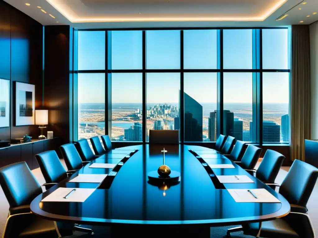 Espectacular sala de juntas corporativa con vista urbana Imponente sala de juntas corporativa con vista a la ciudad, reflejando responsabilidad administradores materia tributaria