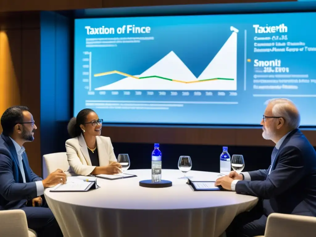 Expertos fiscales debaten en conferencia Importancia de Las Finanzas Públicas en Tributación: Expertos en conferencia analizan gráficos y datos en un ambiente intelectual y dinámico
