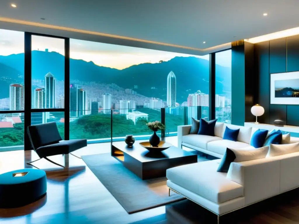 Moderno apartamento de lujo en Colombia con vistas a la ciudad Impresionante apartamento moderno en Colombia con vista a la ciudad desde ventanas de piso a techo