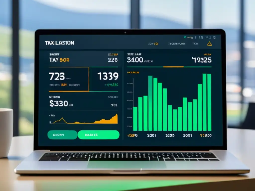 Interfaz de software fiscal: gráficos en tiempo real y moderna tecnología Interfaz moderna de software con actualizaciones fiscales en tiempo real y gráficos detallados