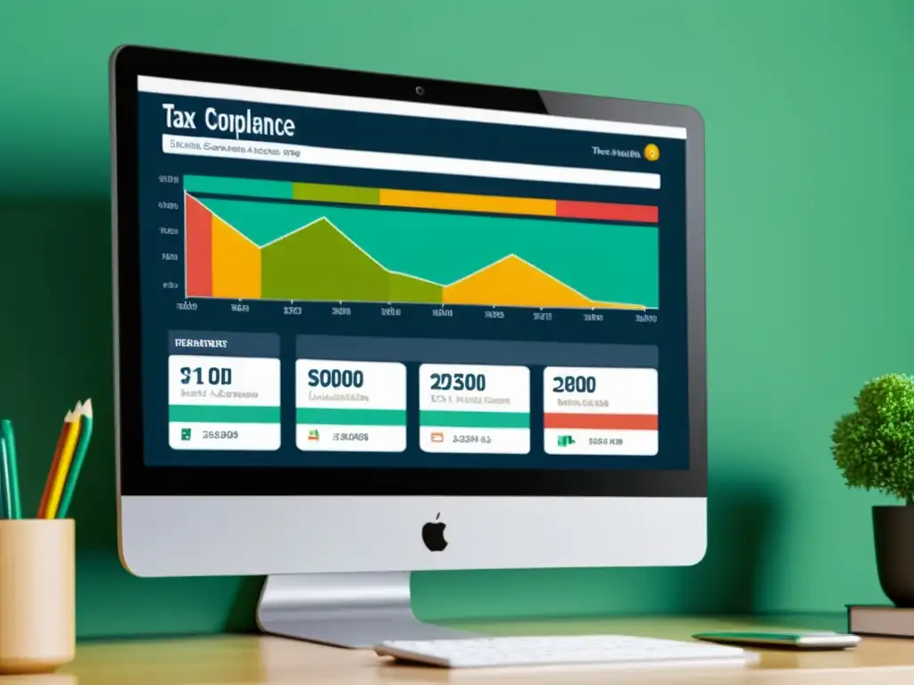 Software de Cumplimiento Fiscal: Gráficos en Tiempo Real Interfaz moderna de software de cumplimiento tributario con gráficos detallados mostrando actualizaciones en la legislación fiscal